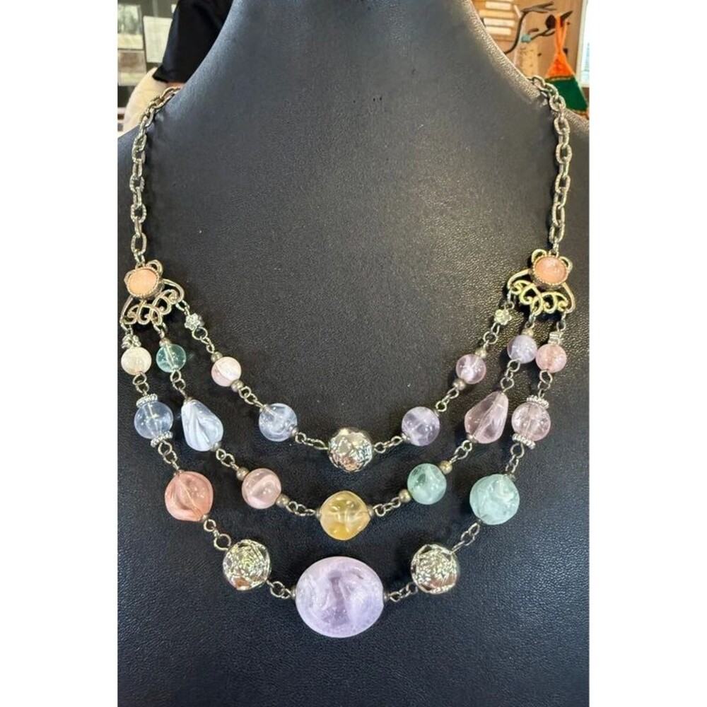Three strand colorful beaded necklace